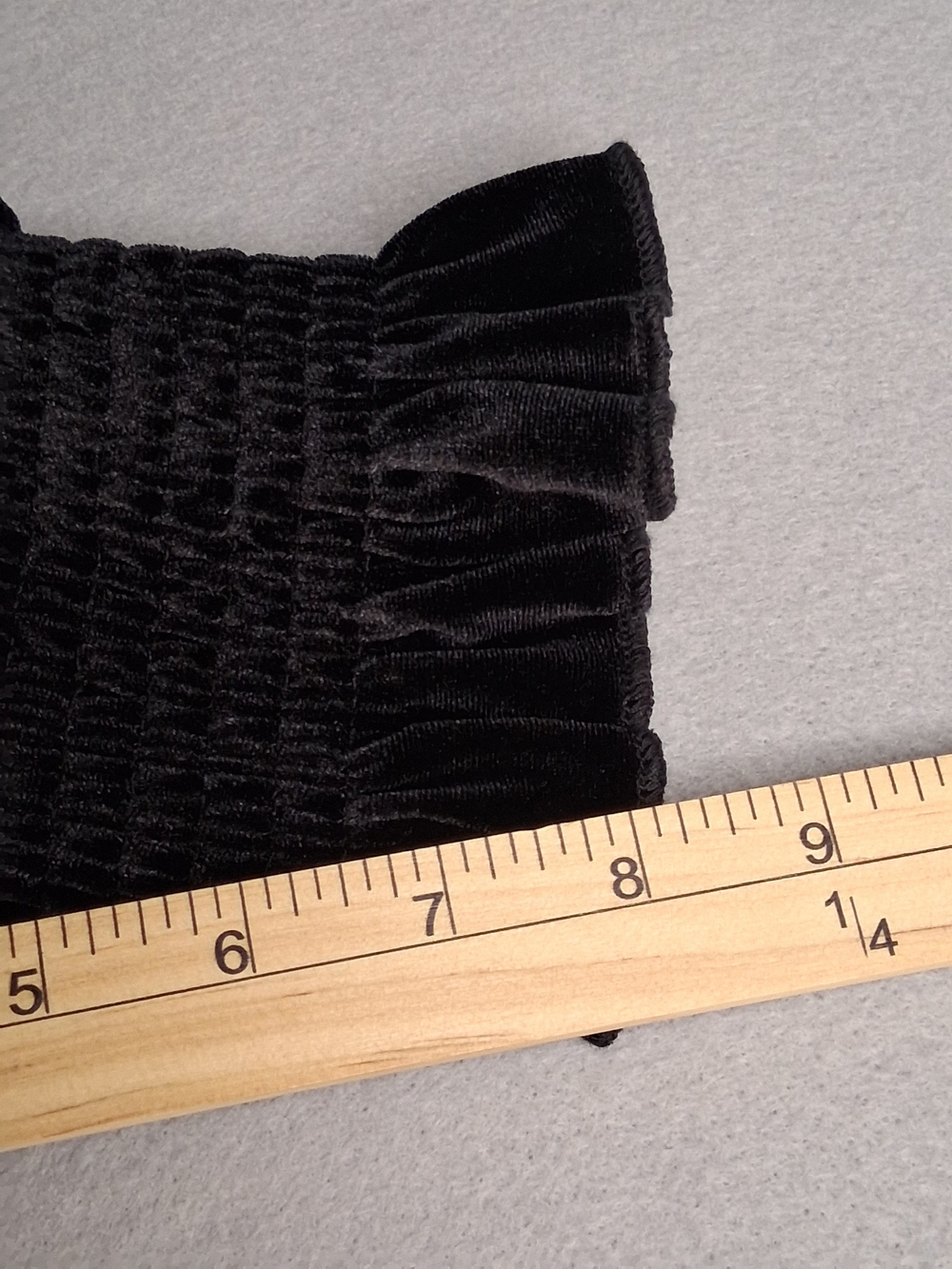 Black Velvet Smocked Midi Dress Puff Sleeve Tiered Goth Fall Prairie M 8/10 - Picture 9 of 9
